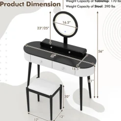 RQ Innovasions formerly FarB Trading Ltd. Makeup Vanity Table Set with Stool and LED Mirror