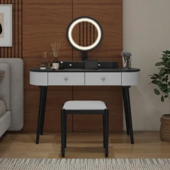 RQ Innovasions formerly FarB Trading Ltd. Makeup Vanity Table Set with Stool and LED Mirror