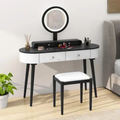 RQ Innovasions formerly FarB Trading Ltd. Makeup Vanity Table Set with Stool and LED Mirror