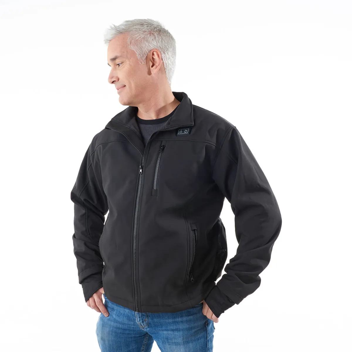 Sharper Image Men's Rechargeable Heated Softshell Jacket by