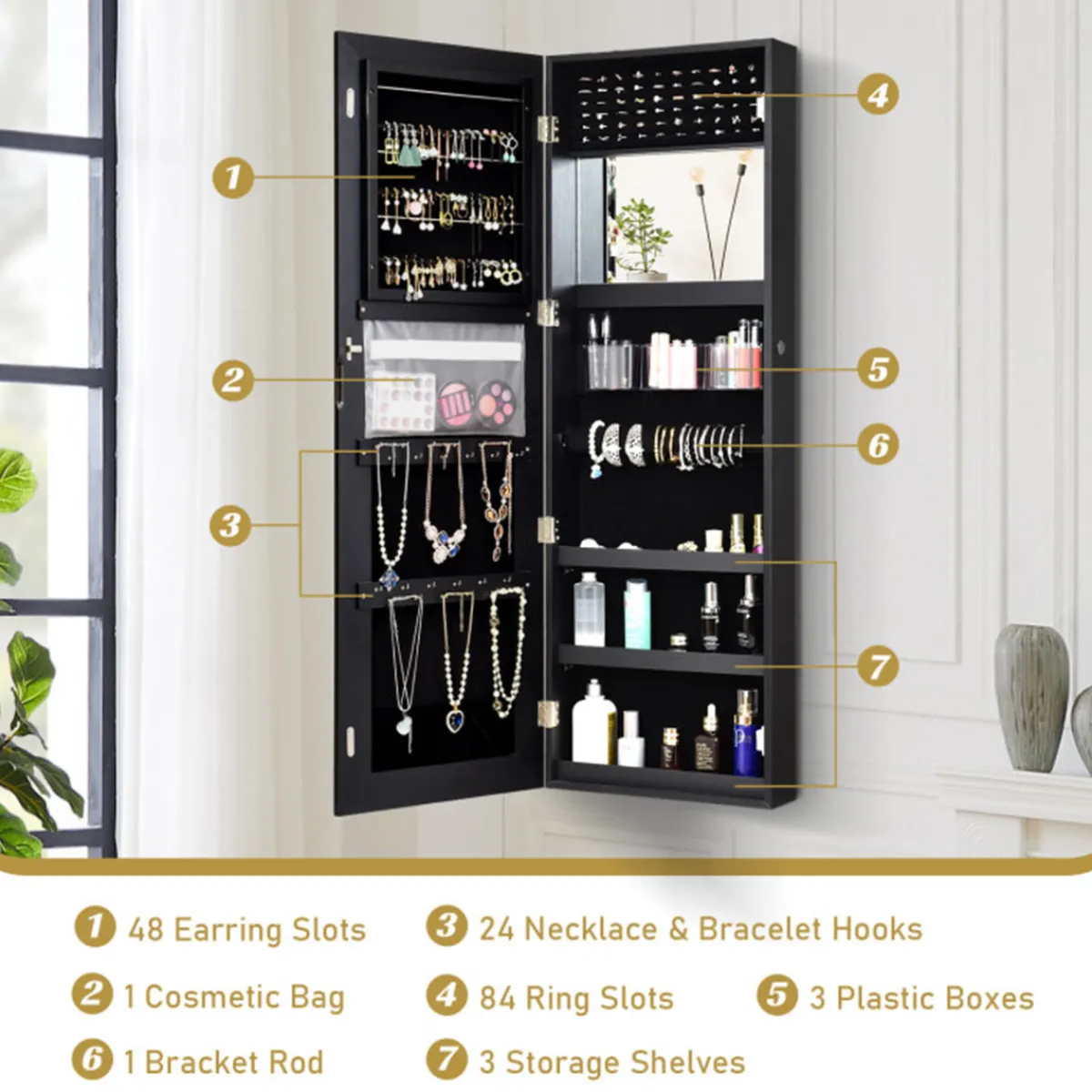 Sy Kessler Sales Mirrored Jewelry Cabinet Organizer