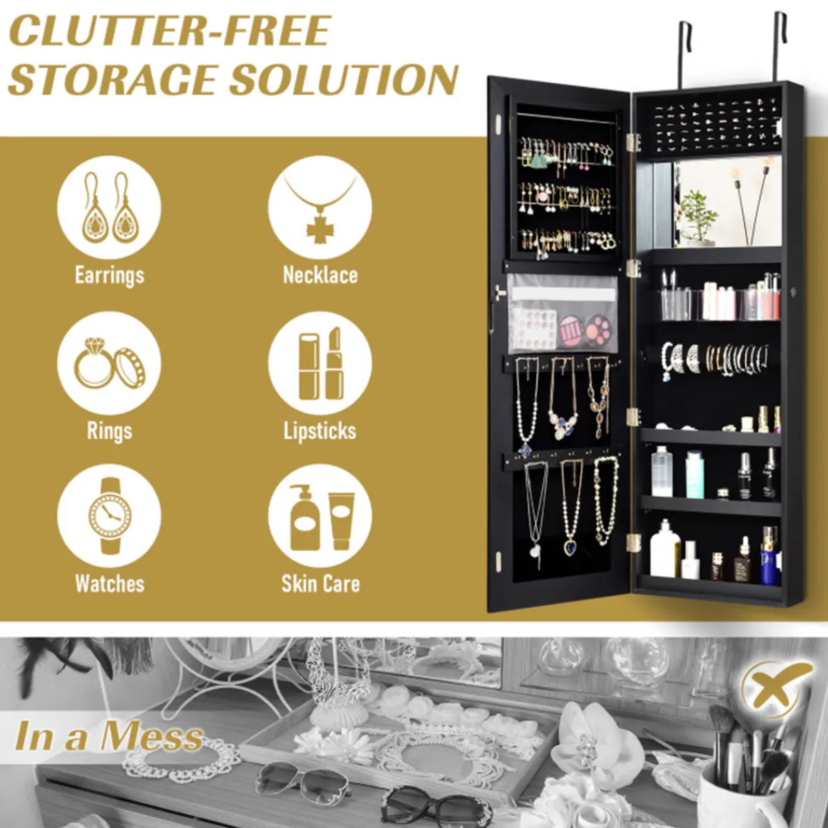 Sy Kessler Sales Mirrored Jewelry Cabinet Organizer