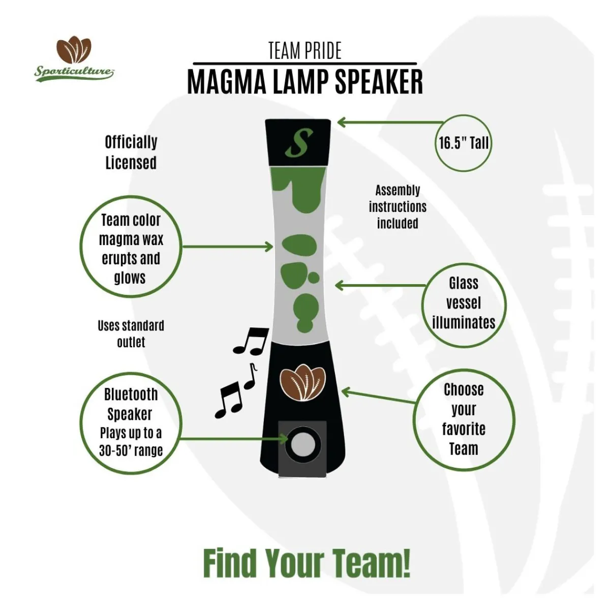 Pegasus Sports LLC NCAA Magma Lamp with Bluetooth Speaker