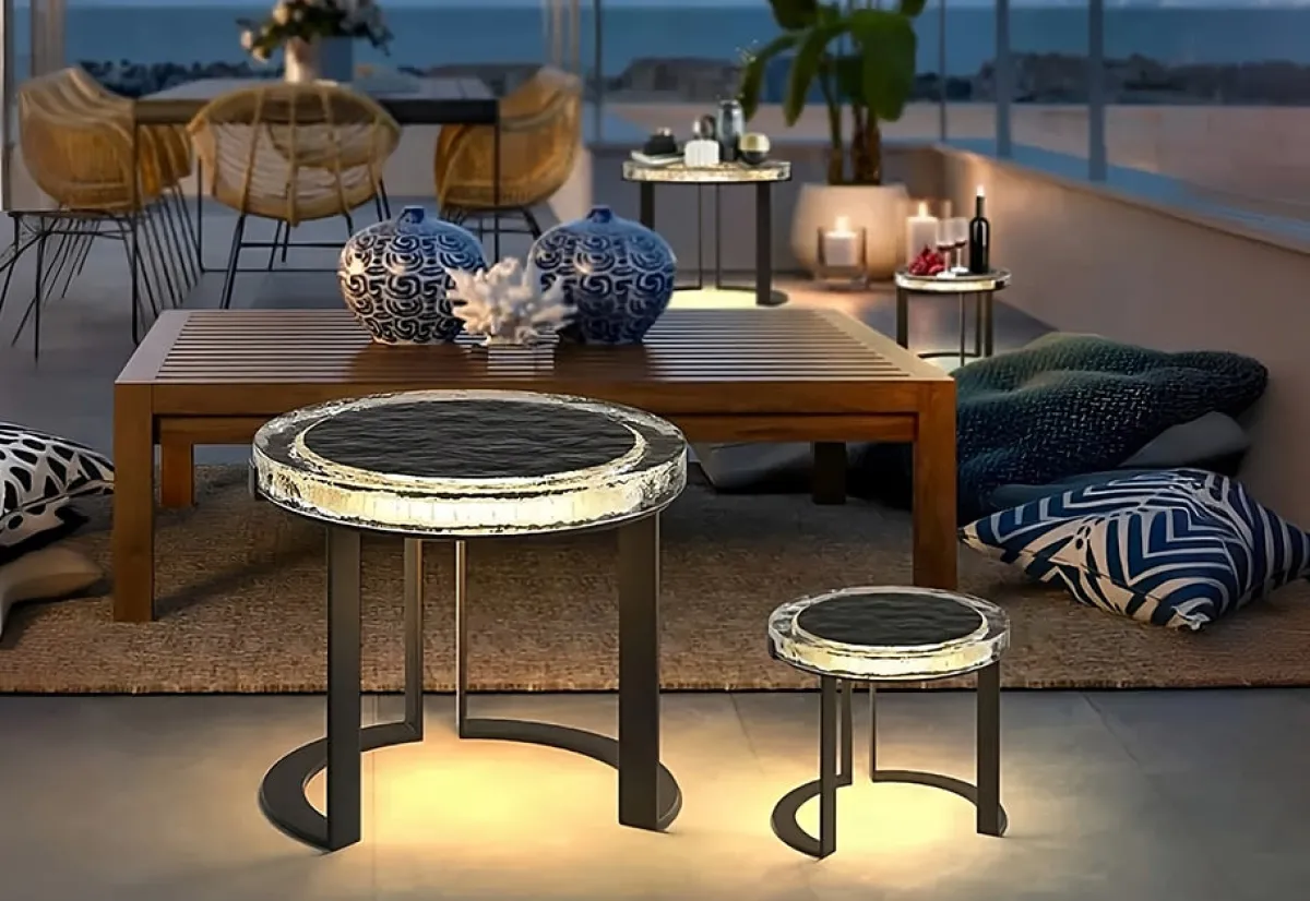 EP DESIGN LAB Outdoor Solar Powered LED Garden Table (Set of 2)