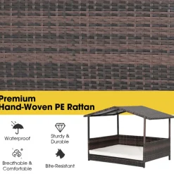 GoPlus (Costway) Outdoor Wicker Dog House with Weatherproof Roof
