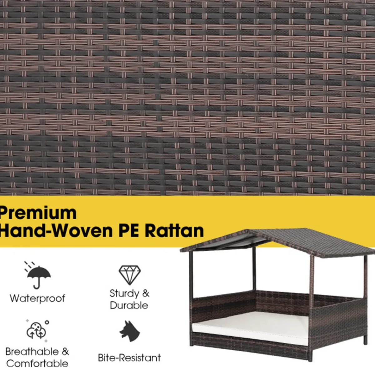 GoPlus (Costway) Outdoor Wicker Dog House with Weatherproof Roof