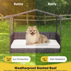 GoPlus (Costway) Outdoor Wicker Dog House with Weatherproof Roof