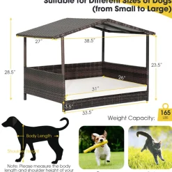 GoPlus (Costway) Outdoor Wicker Dog House with Weatherproof Roof