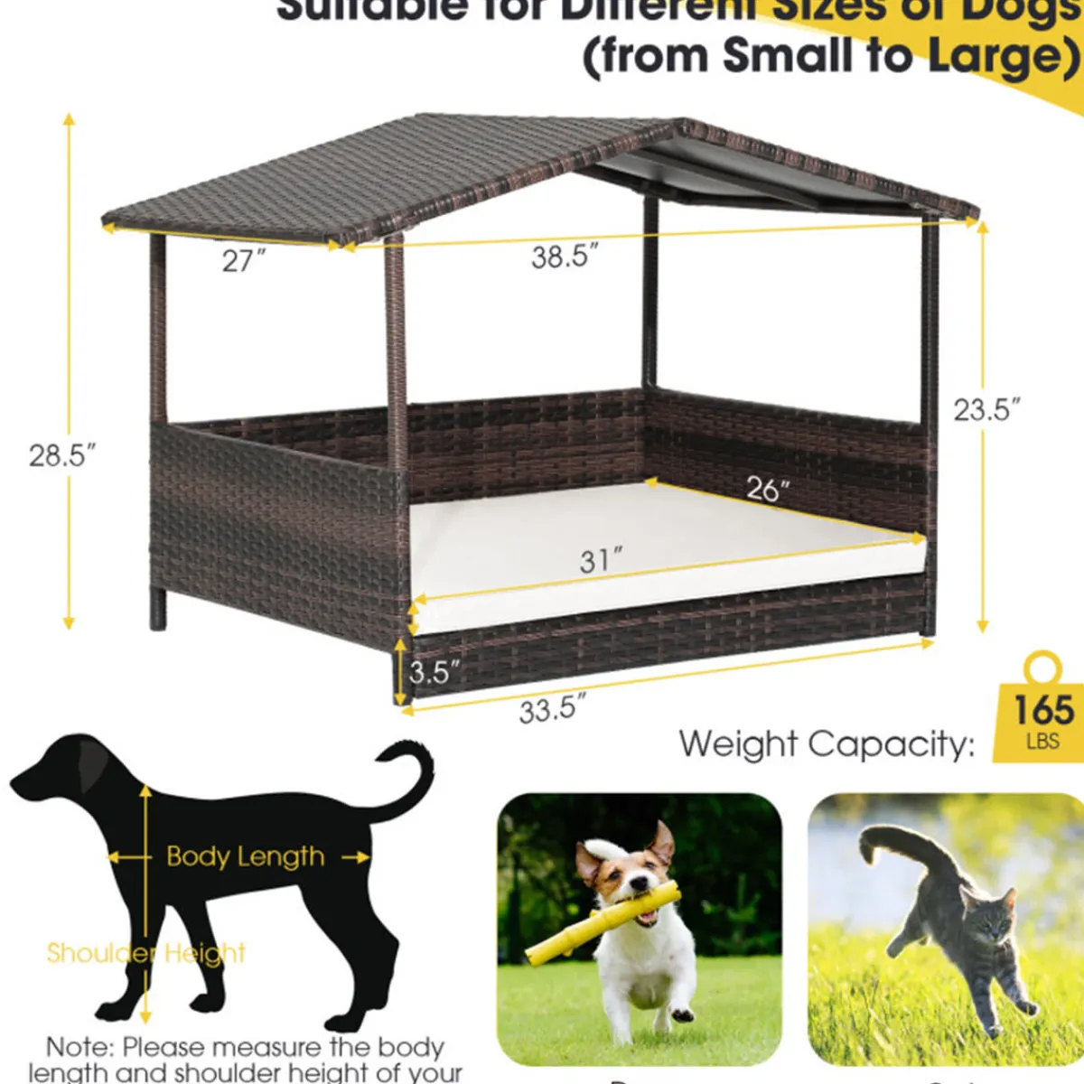 GoPlus (Costway) Outdoor Wicker Dog House with Weatherproof Roof