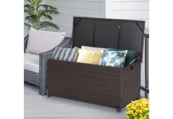 GoPlus (Costway) Outdoor Wicker Storage Box with Zippered Liner