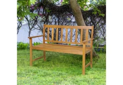 GoPlus (Costway) 2-Person Outdoor Acacia Wood Bench with Backrest