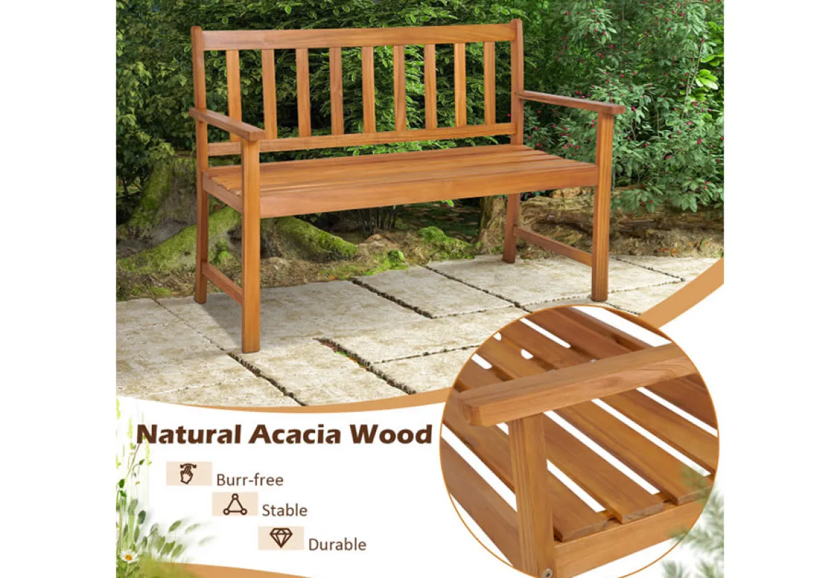 GoPlus (Costway) 2-Person Outdoor Acacia Wood Bench with Backrest