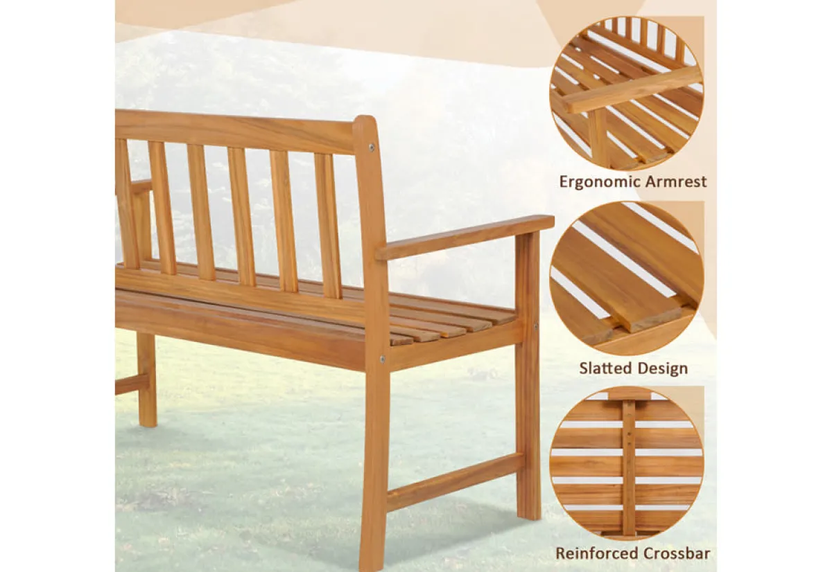 GoPlus (Costway) 2-Person Outdoor Acacia Wood Bench with Backrest