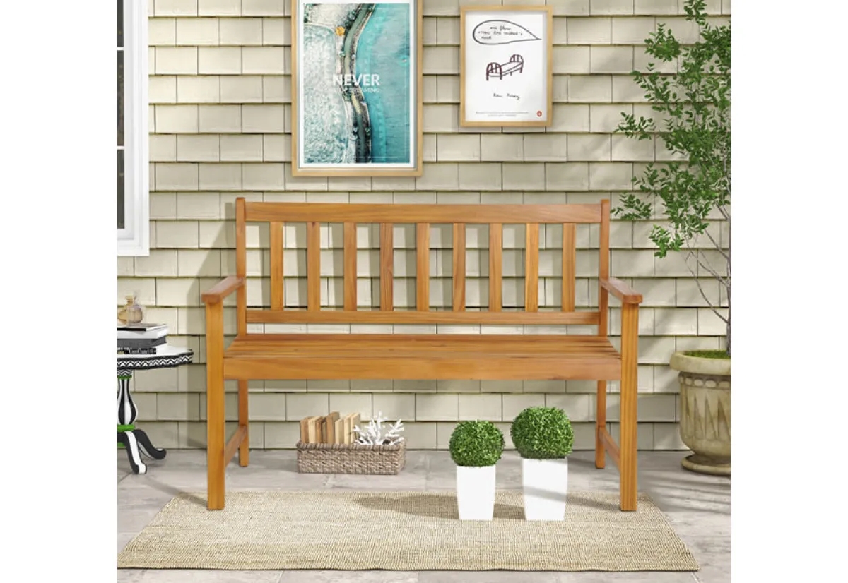 GoPlus (Costway) 2-Person Outdoor Acacia Wood Bench with Backrest