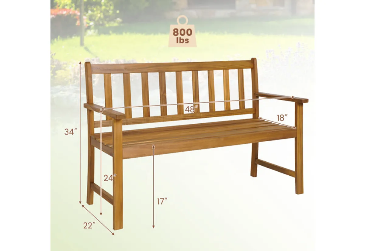 GoPlus (Costway) 2-Person Outdoor Acacia Wood Bench with Backrest