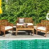 GoPlus (Costway) 4-Piece Outdoor Acacia Wood Sofa Furniture Set