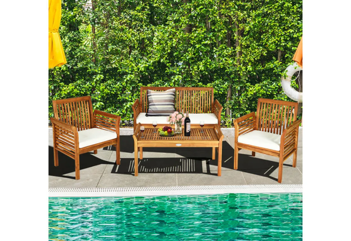 GoPlus (Costway) 4-Piece Outdoor Acacia Wood Sofa Furniture Set