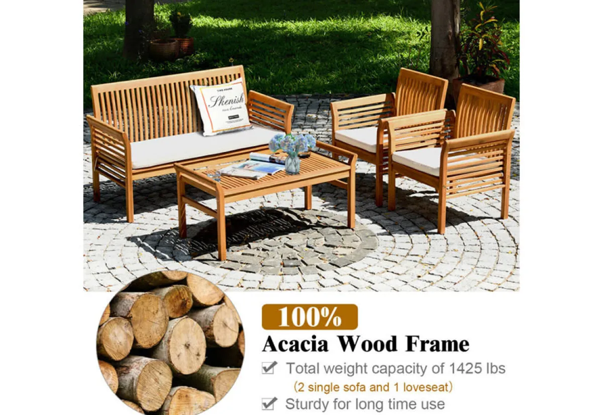 GoPlus (Costway) 4-Piece Outdoor Acacia Wood Sofa Furniture Set