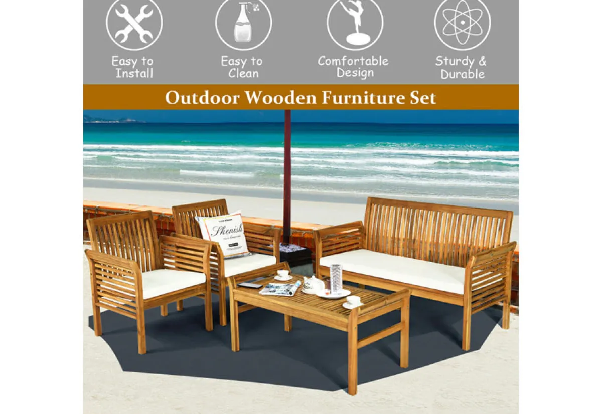 GoPlus (Costway) 4-Piece Outdoor Acacia Wood Sofa Furniture Set