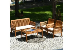 GoPlus (Costway) 4-Piece Outdoor Acacia Wood Sofa Furniture Set
