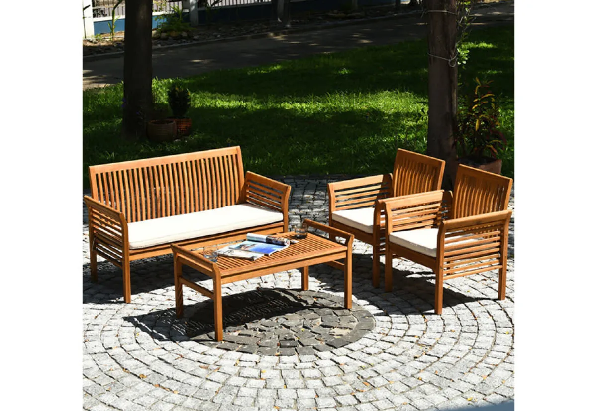 GoPlus (Costway) 4-Piece Outdoor Acacia Wood Sofa Furniture Set