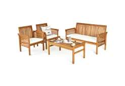 GoPlus (Costway) 4-Piece Outdoor Acacia Wood Sofa Furniture Set