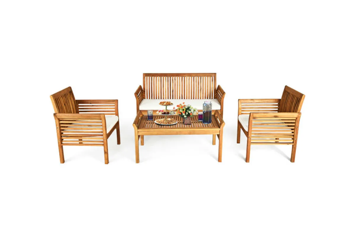 GoPlus (Costway) 4-Piece Outdoor Acacia Wood Sofa Furniture Set