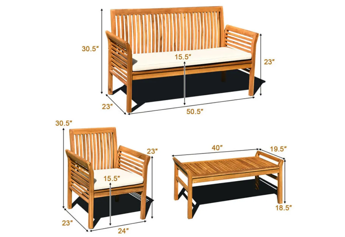 GoPlus (Costway) 4-Piece Outdoor Acacia Wood Sofa Furniture Set