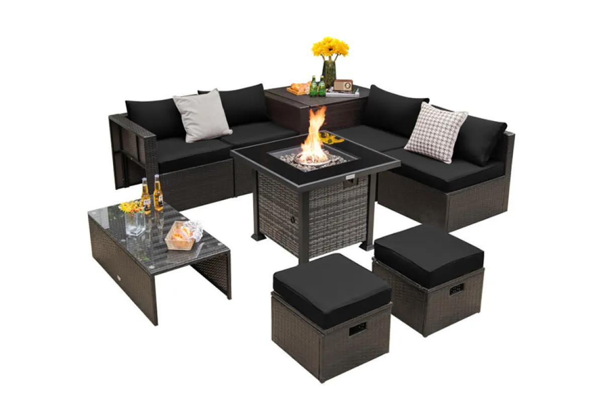 GoPlus (Costway) 9-Piece Outdoor Furniture Set with Fire Table