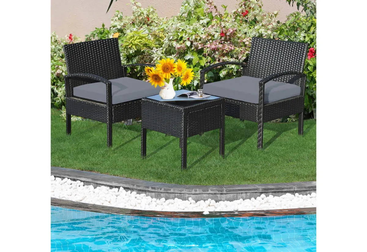 Sharper Image 3-Piece Outdoor Rattan Patio Conversation Set