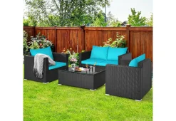 Reflection International Inc 4-Piece Rattan Conversation Patio Set with Padded Cushion