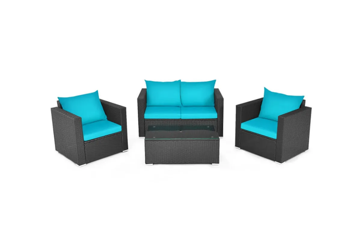 Reflection International Inc 4-Piece Rattan Conversation Patio Set with Padded Cushion