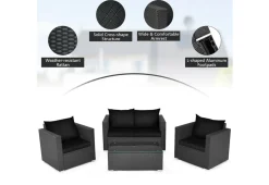 Reflection International Inc 4-Piece Rattan Conversation Patio Set with Padded Cushion