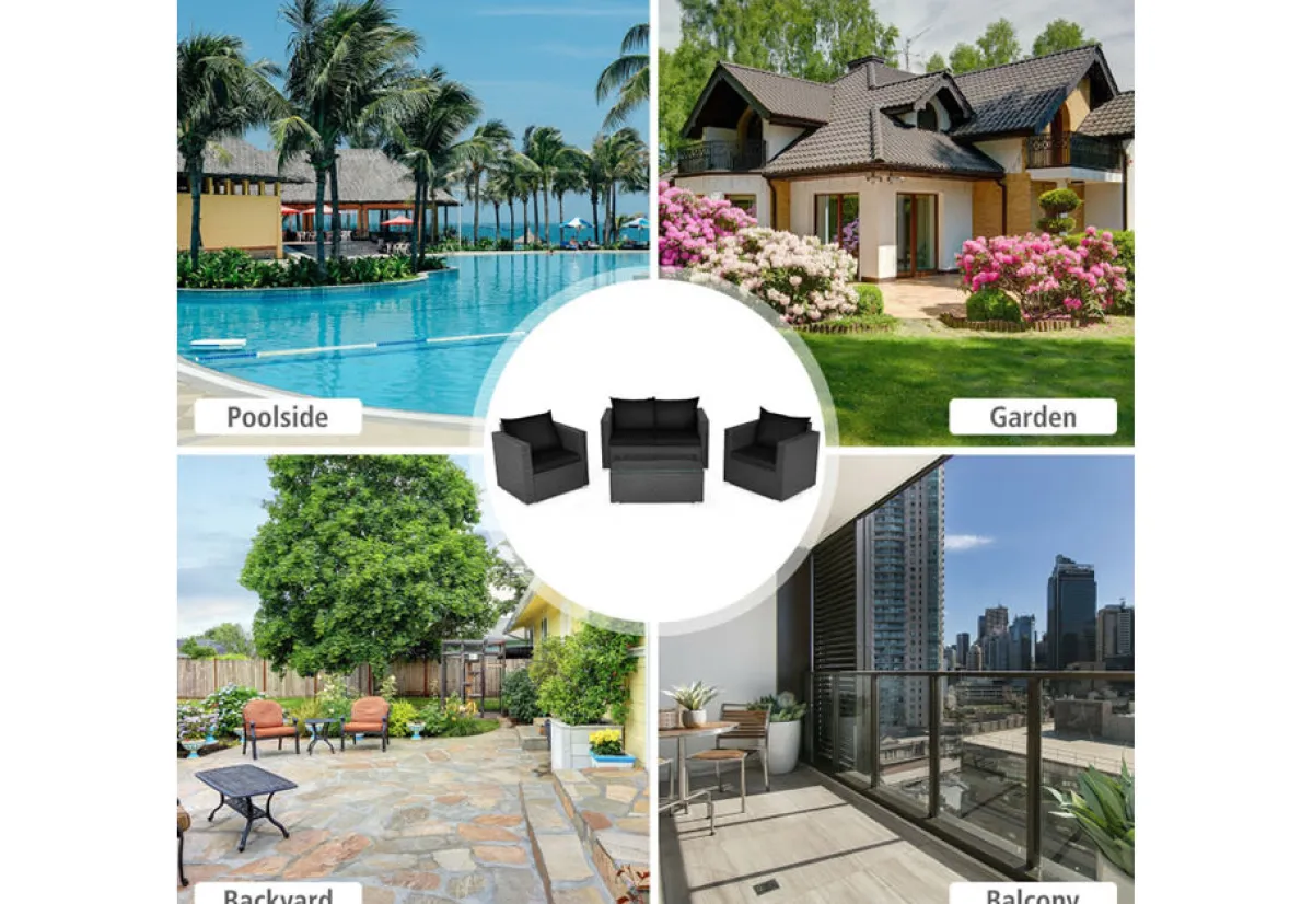 Reflection International Inc 4-Piece Rattan Conversation Patio Set with Padded Cushion