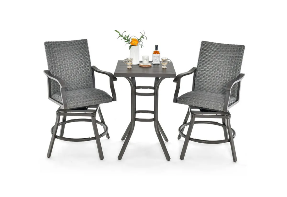 GoPlus (Costway) 3-Piece Swivel Bar Set with 4D Air Fiber Cushions