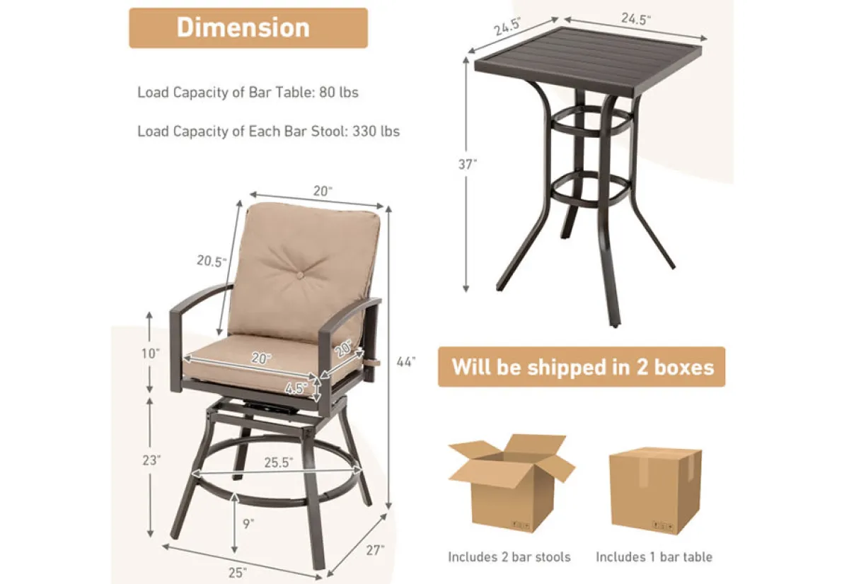 GoPlus (Costway) 3-Piece Swivel Bar Table Set