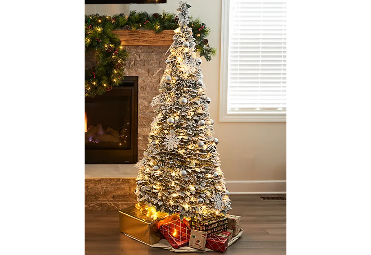 Sharper Image Pop-Up 6 Ft. White Flocked Christmas Tree