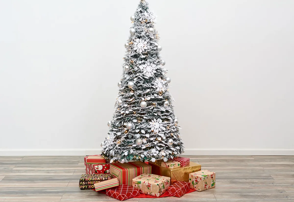 Sharper Image Pop-Up 6 Ft. White Flocked Christmas Tree