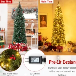 Village Lighting Company Pre-Lit Artificial Hinged Pencil Christmas Tree