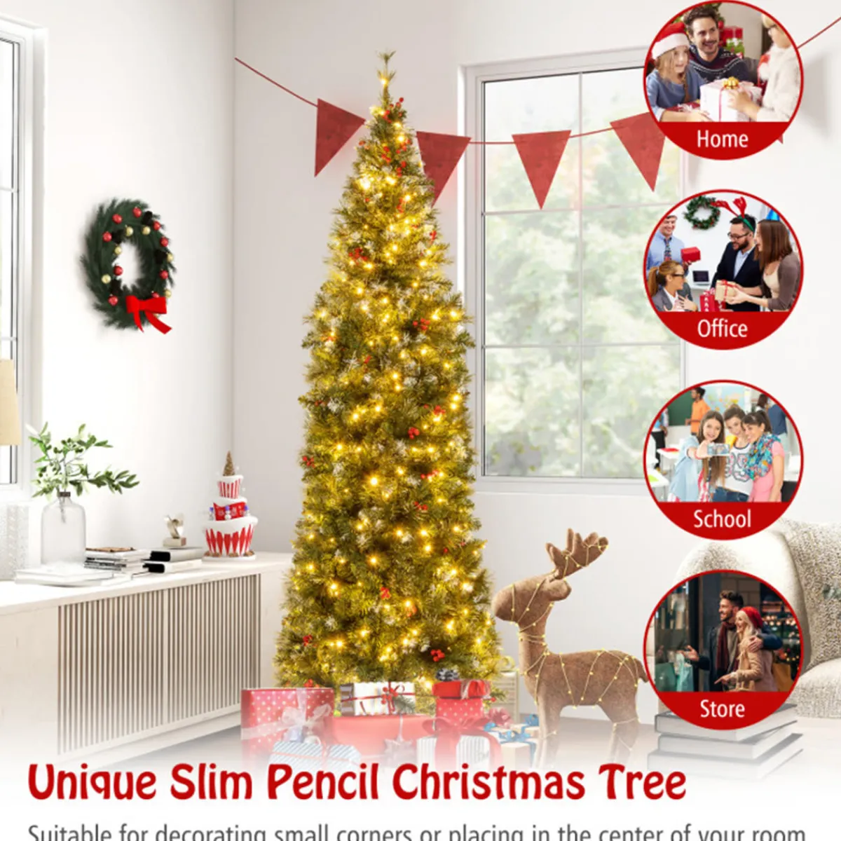 Village Lighting Company Pre-Lit Artificial Hinged Pencil Christmas Tree