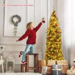 Village Lighting Company Pre-Lit Artificial Hinged Pencil Christmas Tree