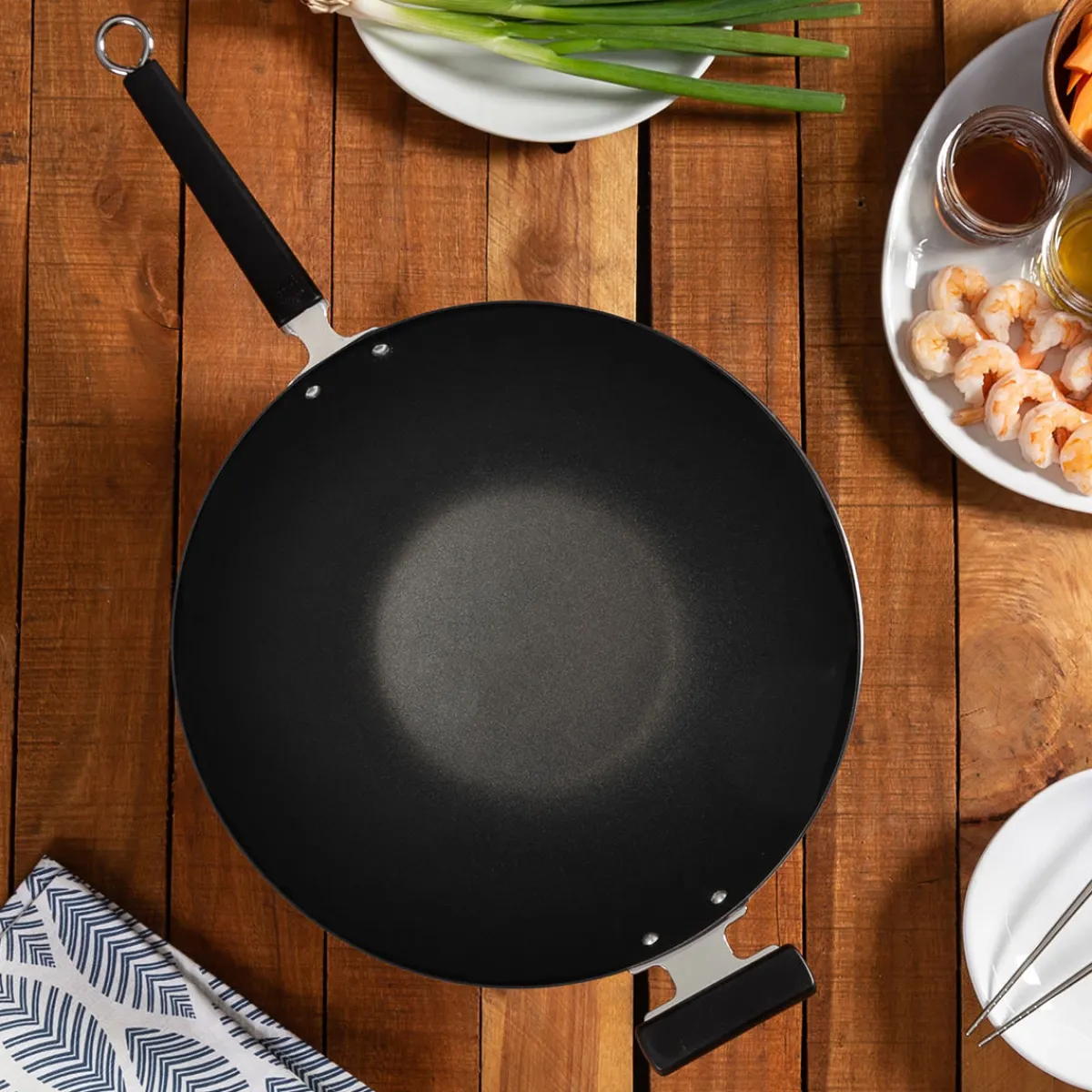 Livwell Brands LLC Professional 14-inch Carbon Steel Flat Bottom Wok