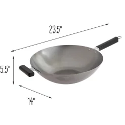 Livwell Brands LLC Professional 14-inch Carbon Steel Flat Bottom Wok