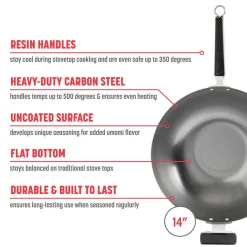 Livwell Brands LLC Professional 14-inch Carbon Steel Flat Bottom Wok