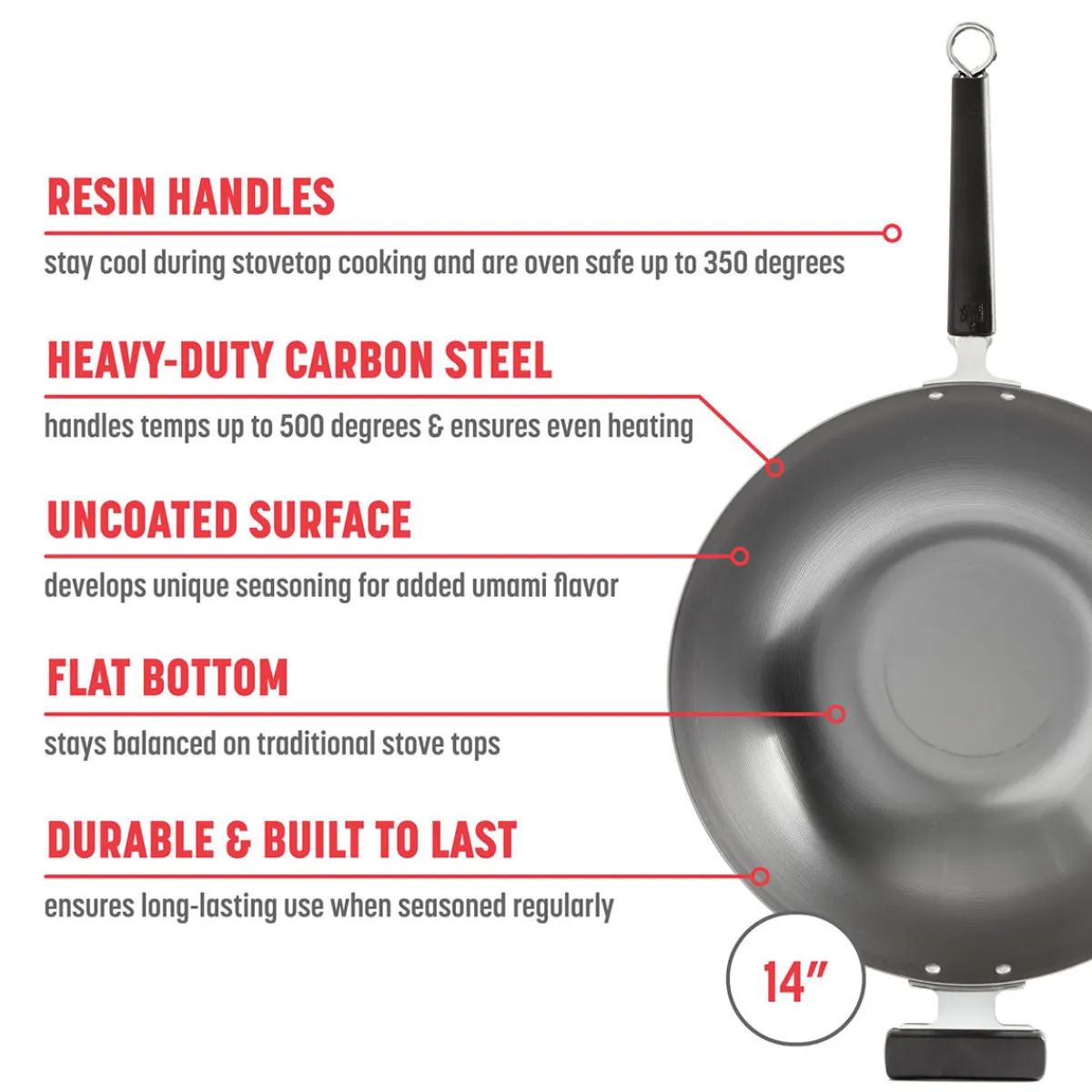 Livwell Brands LLC Professional 14-inch Carbon Steel Flat Bottom Wok