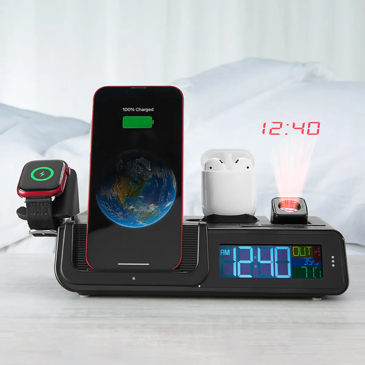 LaCrosse Technology, Ltd. Projection Alarm Clock with Wireless Charging Station