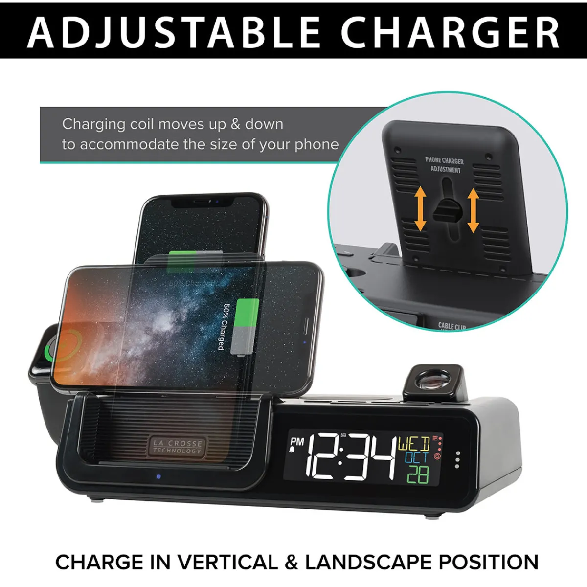 LaCrosse Technology, Ltd. Projection Alarm Clock with Wireless Charging Station