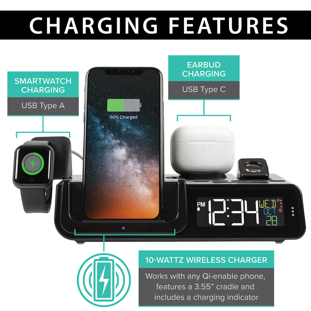 LaCrosse Technology, Ltd. Projection Alarm Clock with Wireless Charging Station