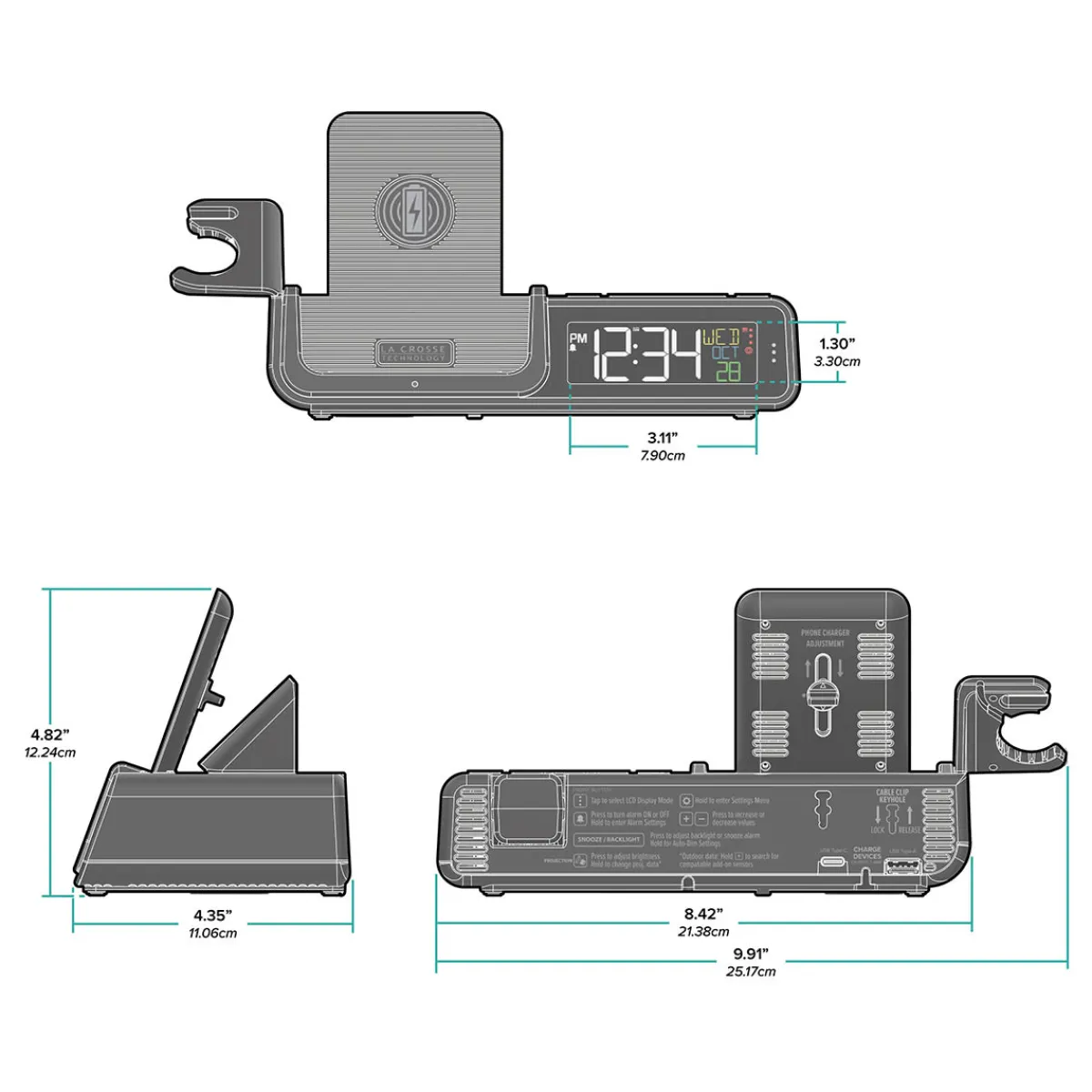 LaCrosse Technology, Ltd. Projection Alarm Clock with Wireless Charging Station