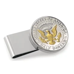 UPM Global LLC Selectively Gold-Layered Presidential Seal JFK Half Dollar Stainless Steel Silvertone Coin Money Clip